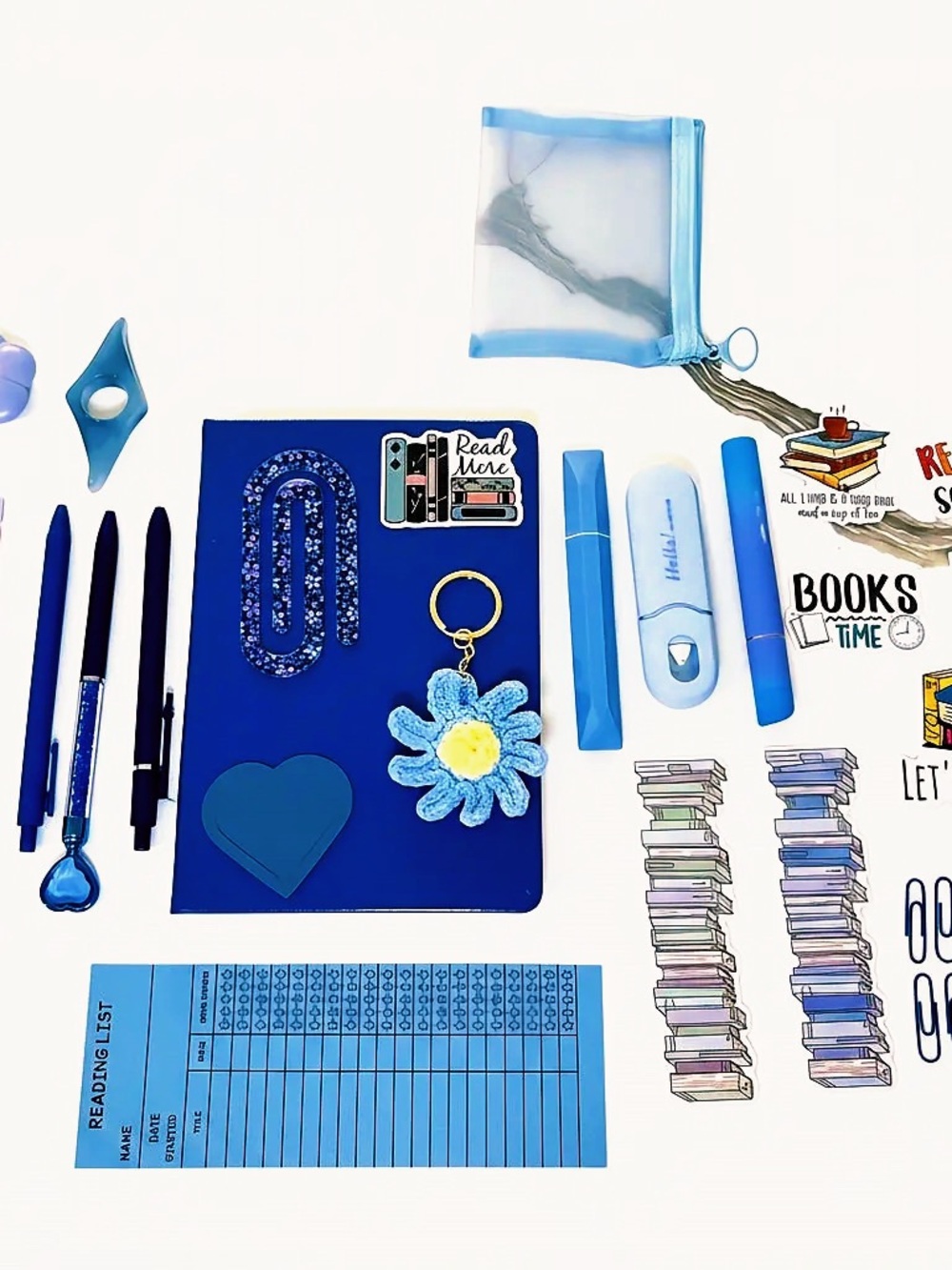 Blue Stationery Set with Floral Keychain